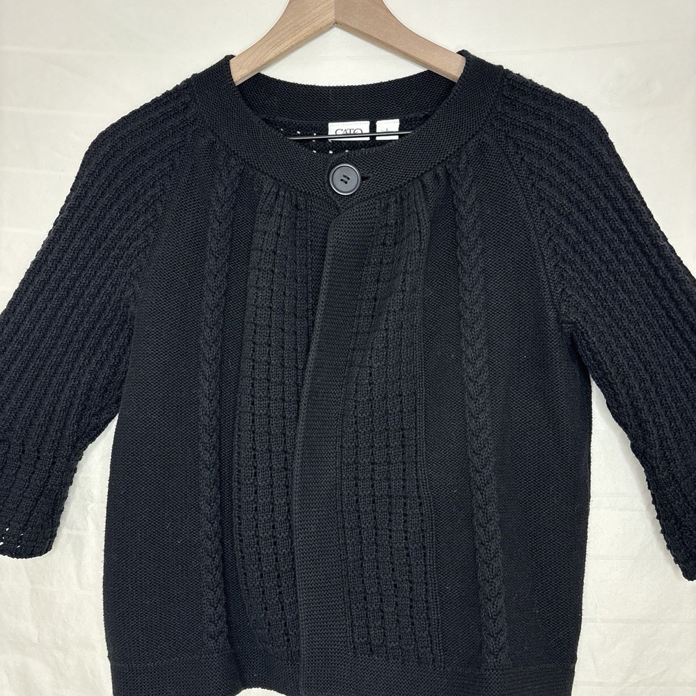 Cable Knit Black Cardigan Sweater Large Bell Sleeve Boho Whimsygoth Crochet Cute